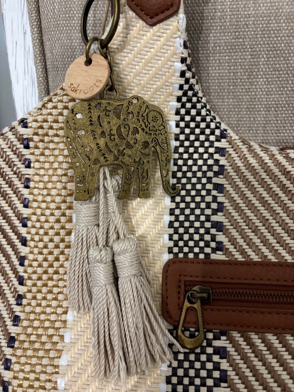 Sakroots Roma Shopper Bag ~ Straw Tobacco Batik Woven Pattern - Picture 2 of 9